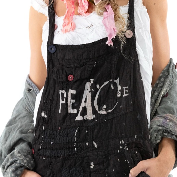 Magnolia Pearl Black Peace Women's Overalls - Picture 2 of 9